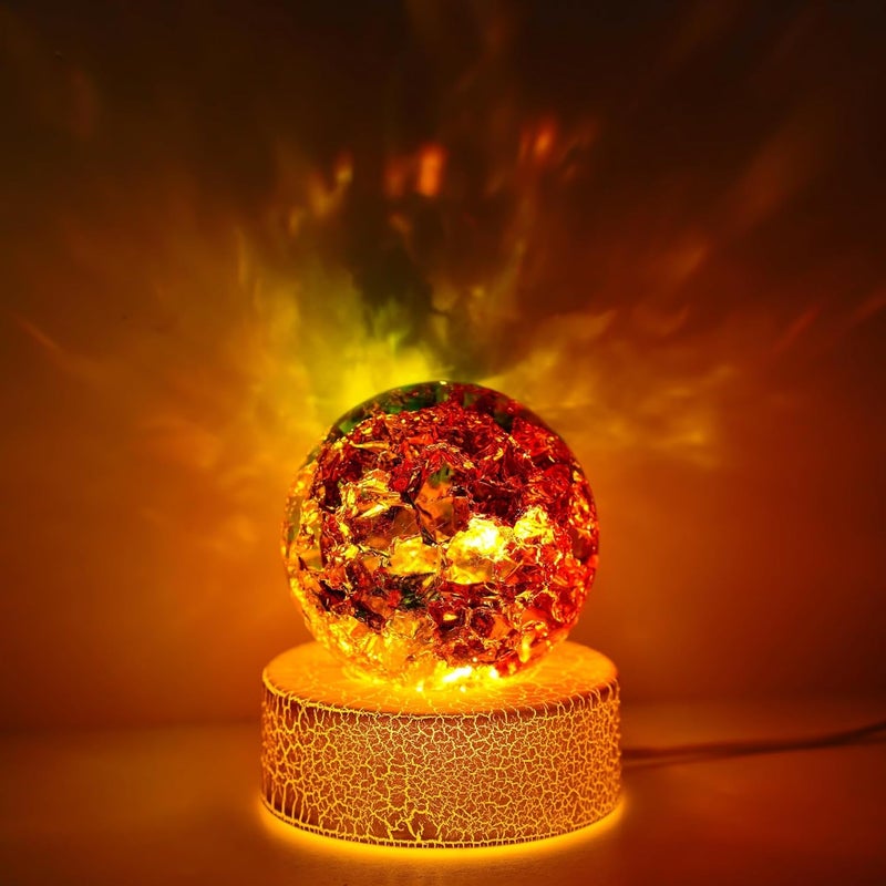 ZEERSHEE 2.3inch Colorful Ice Cracked Crystal Ball with Warm Light Base Glass Decorative Ball Paperweight Home Decor Fengshui Accessories Ornament - Image 2